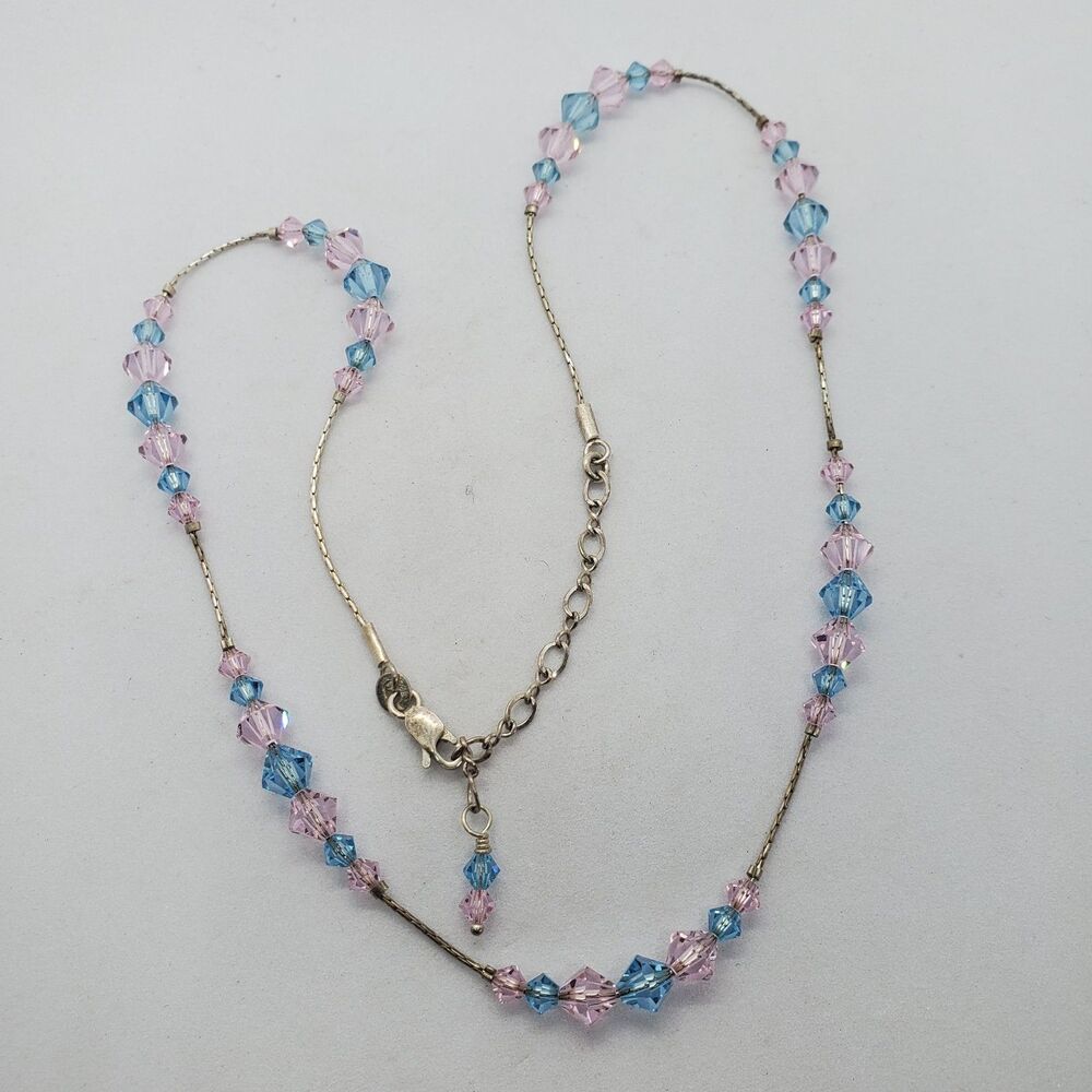 16"-18" Sterling Silver and Acrylic Bead Necklace 925